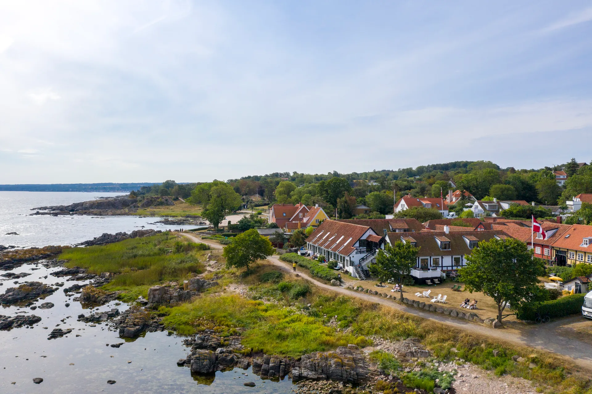 Aerial view of Bornholm coastline near Allinge Badehotel