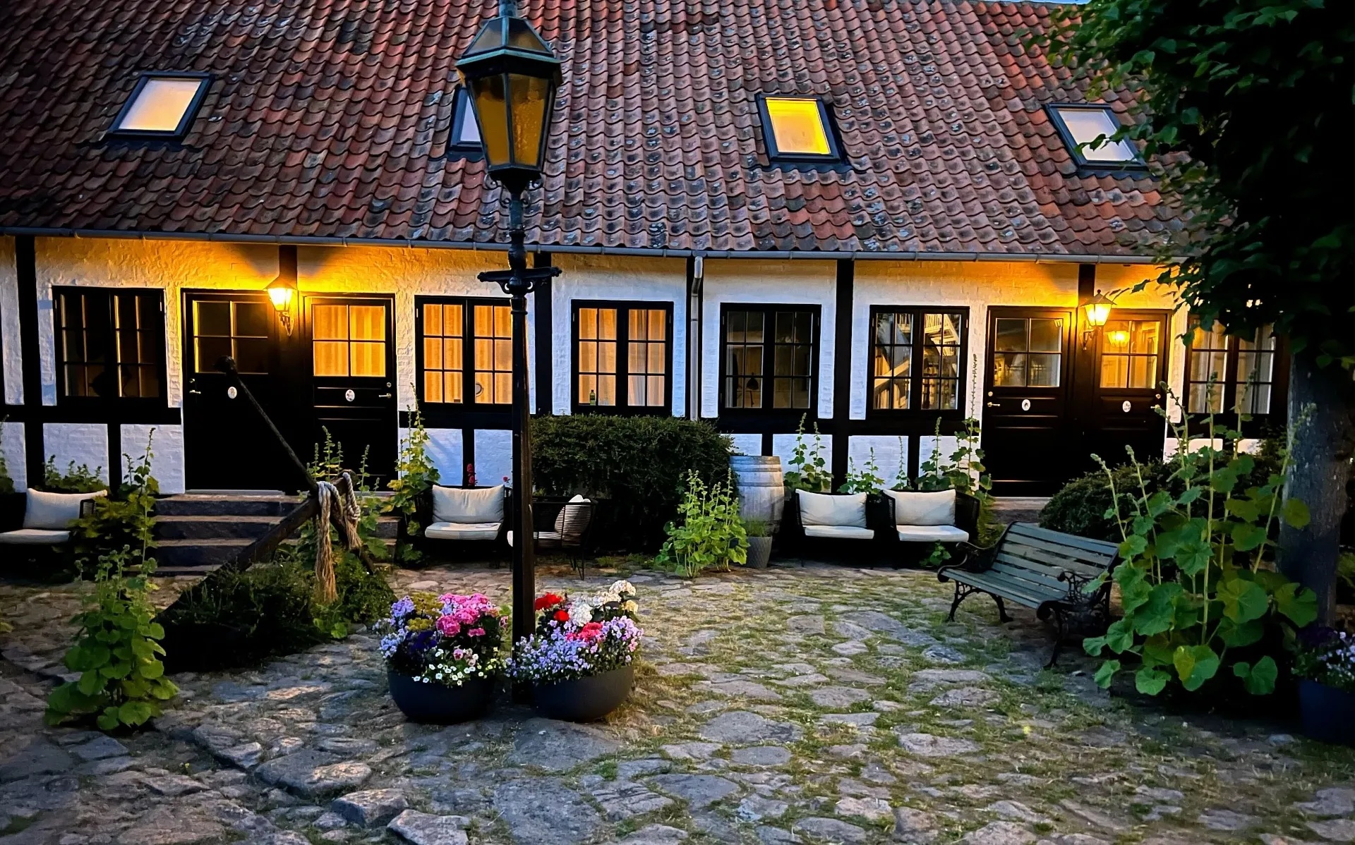 Allinge Badehotel cobblestone courtyard with bikes